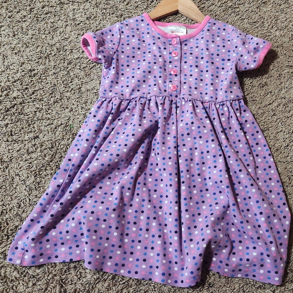Hanna Andersson Girl's Purple Polka Dot Button Front Dress Size 110 US 5/6
